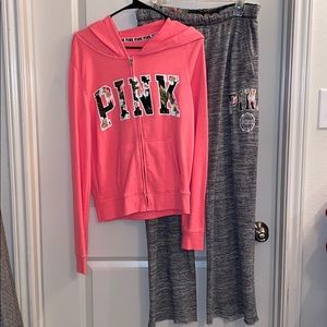 VS Pink Floral Pink Zip Up (Med) + Sweats (Sm)